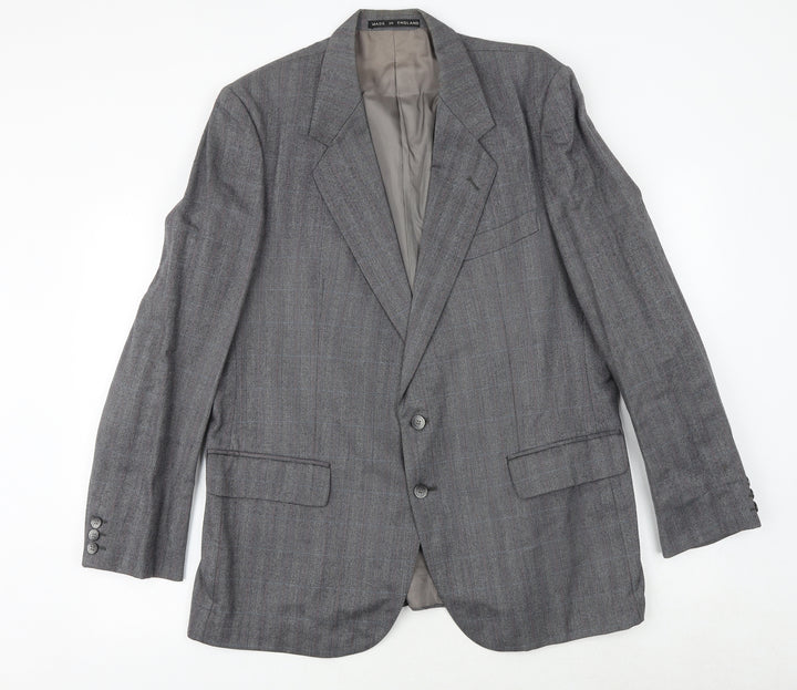 Leonard Mens Grey Check Polyester Jacket Suit Jacket Size 38 Regular