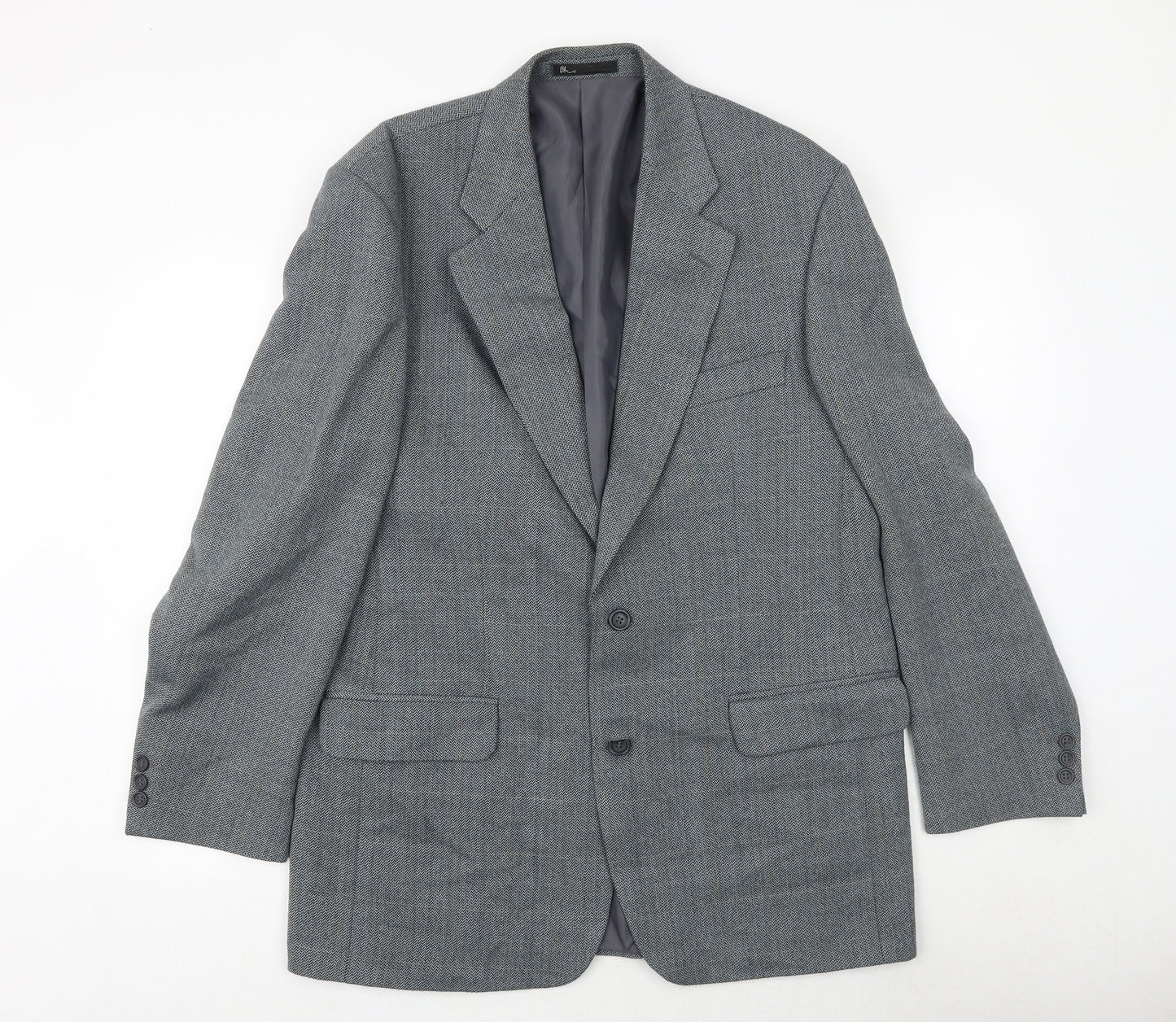 BHS Mens Blue Herringbone Polyester Jacket Suit Jacket Size 42 Regular