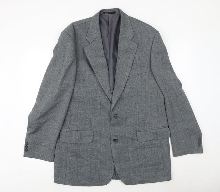 BHS Mens Blue Herringbone Polyester Jacket Suit Jacket Size 42 Regular