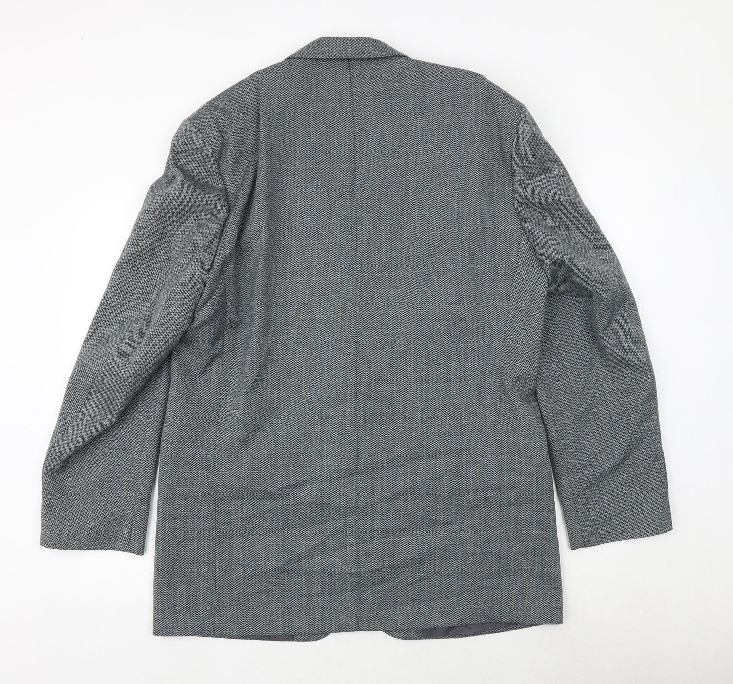 BHS Mens Blue Herringbone Polyester Jacket Suit Jacket Size 42 Regular