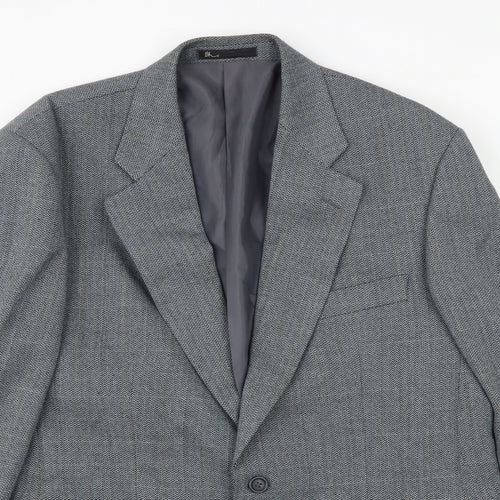 BHS Mens Blue Herringbone Polyester Jacket Suit Jacket Size 42 Regular
