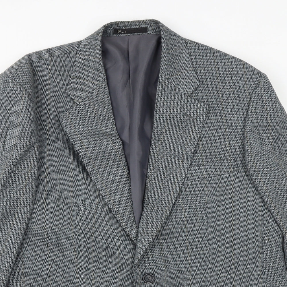 BHS Mens Blue Herringbone Polyester Jacket Suit Jacket Size 42 Regular
