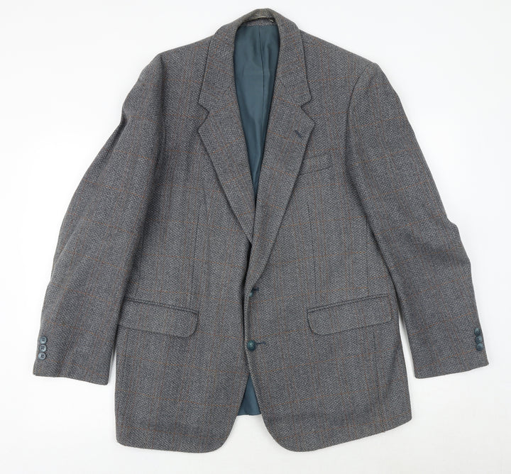 Greenwoods Mens Grey Check Wool Jacket Suit Jacket Size 40 Regular