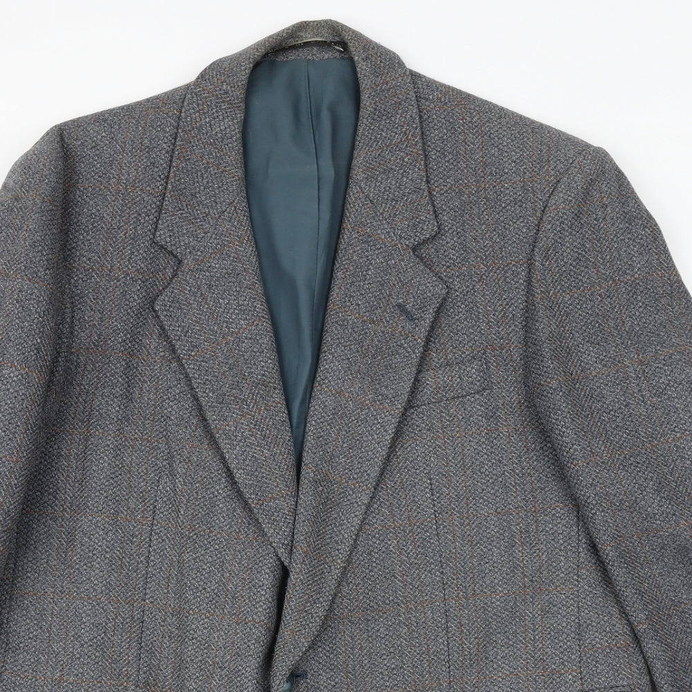 Greenwoods Mens Grey Check Wool Jacket Suit Jacket Size 40 Regular