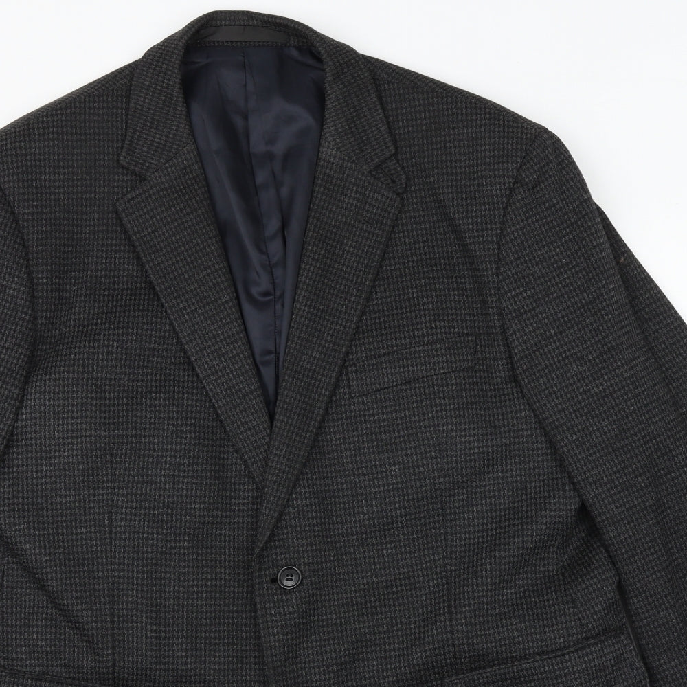Marks and Spencer Mens Grey Geometric Polyester Jacket Suit Jacket Size 42 Regular