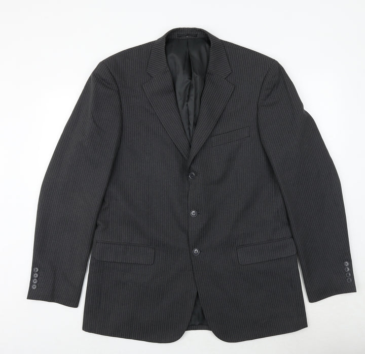 Woolworths Mens Grey Striped Polyester Jacket Suit Jacket Size 42 Regular