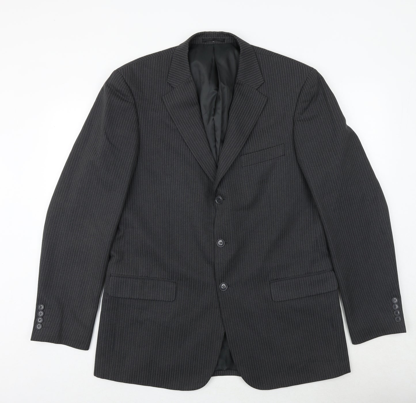 Woolworths Mens Grey Striped Polyester Jacket Suit Jacket Size 42 Regular