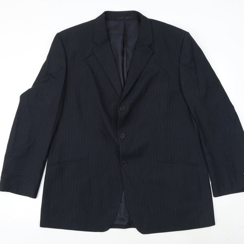 Burton Mens Blue Striped Polyester Jacket Suit Jacket Size 46 Regular