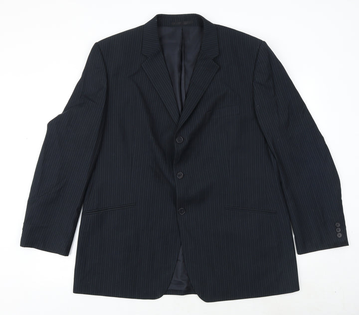 Burton Mens Blue Striped Polyester Jacket Suit Jacket Size 46 Regular