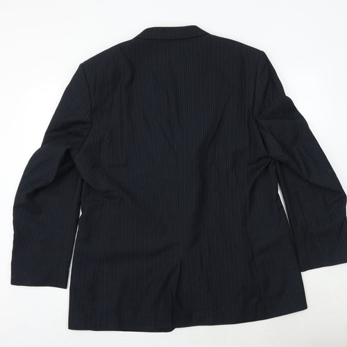 Burton Mens Blue Striped Polyester Jacket Suit Jacket Size 46 Regular