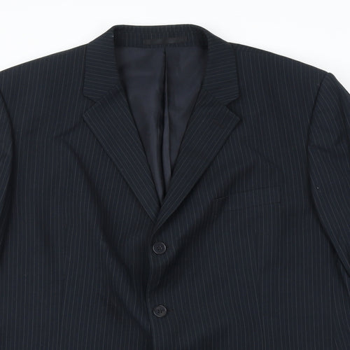 Burton Mens Blue Striped Polyester Jacket Suit Jacket Size 46 Regular