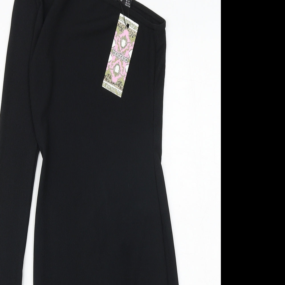 Boohoo Womens Black Polyester Bodycon Size 6 One Shoulder Pullover