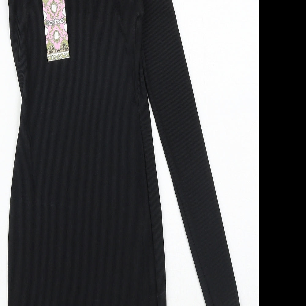 Boohoo Womens Black Polyester Bodycon Size 6 One Shoulder Pullover