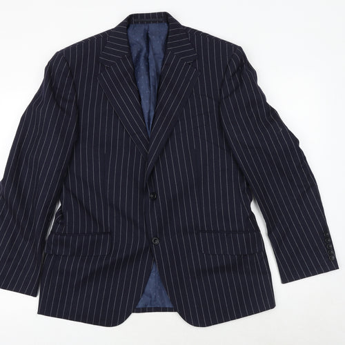 Marks and Spencer Mens Blue Striped Wool Jacket Suit Jacket Size 40 Regular - 5 button sleeve
