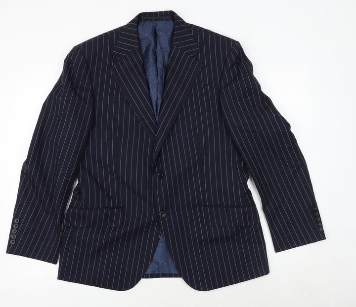 Marks and Spencer Mens Blue Striped Wool Jacket Suit Jacket Size 40 Regular - 5 button sleeve