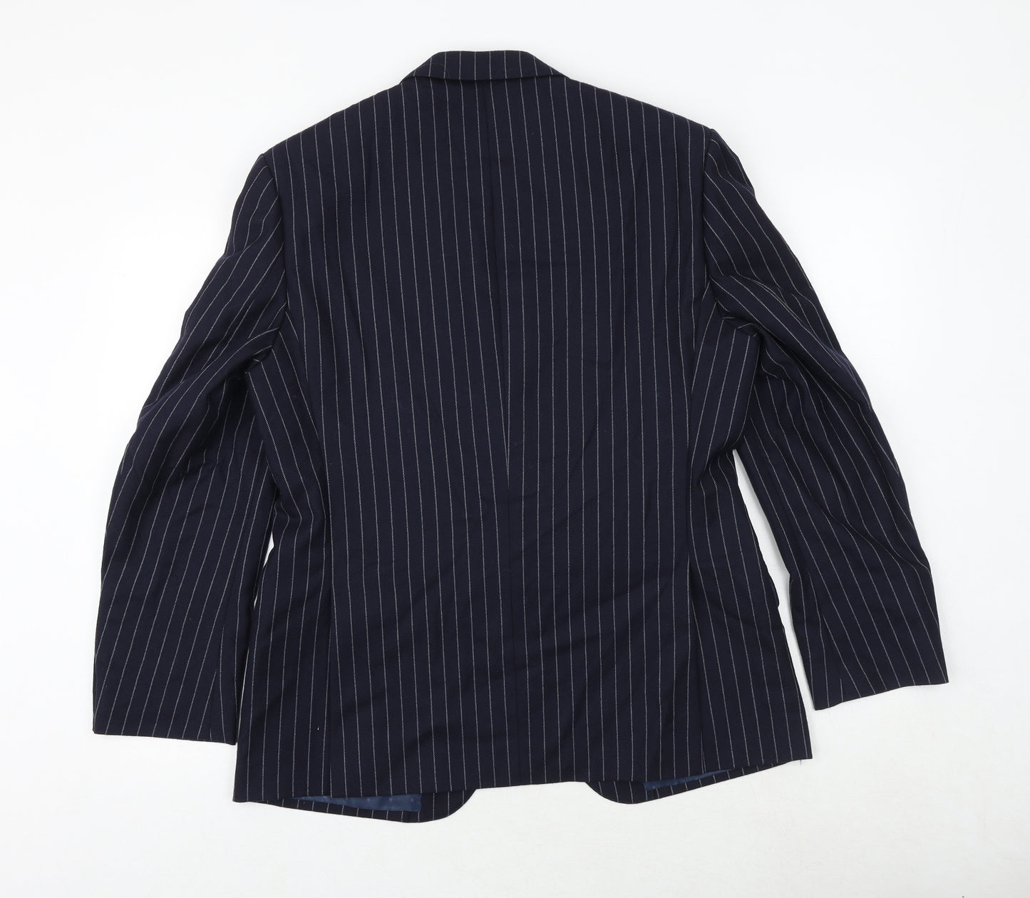 Marks and Spencer Mens Blue Striped Wool Jacket Suit Jacket Size 40 Regular - 5 button sleeve