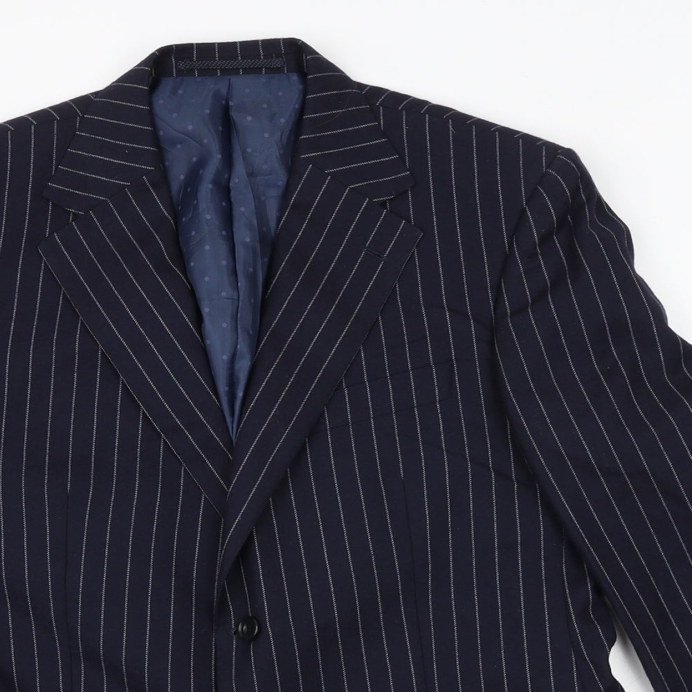 Marks and Spencer Mens Blue Striped Wool Jacket Suit Jacket Size 40 Regular - 5 button sleeve