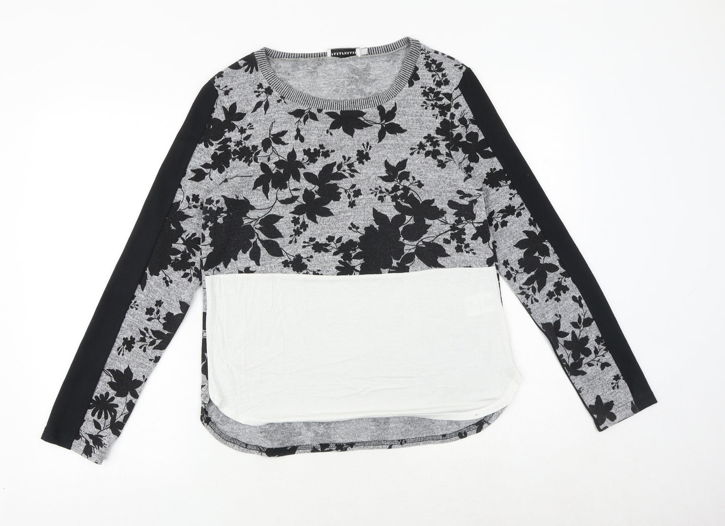 Paraphrase Womens Black Floral Polyester Basic T-Shirt Size 10 Round Neck