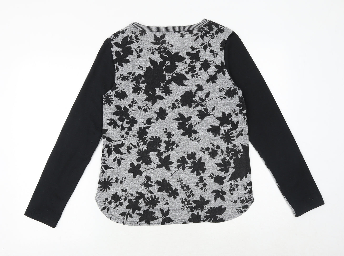 Paraphrase Womens Black Floral Polyester Basic T-Shirt Size 10 Round Neck