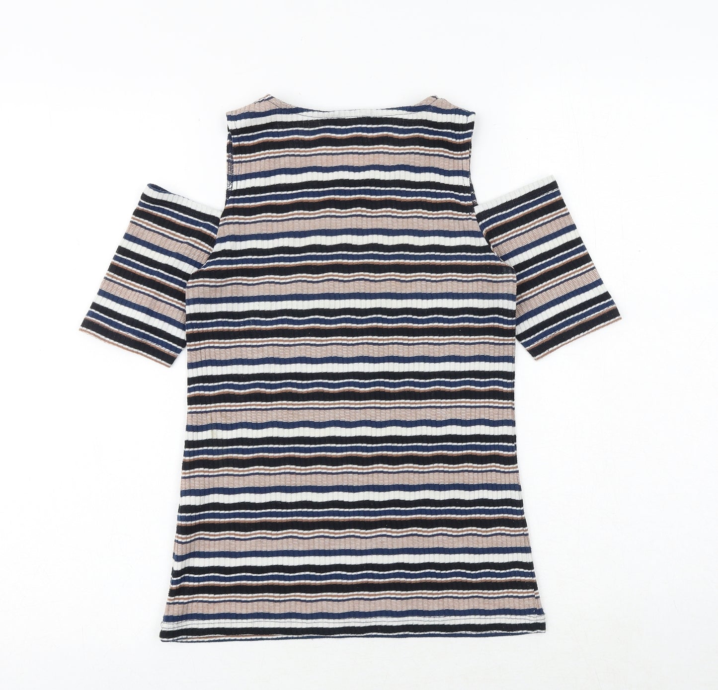 Dorothy Perkins Womens Multicoloured Striped Polyester Basic T-Shirt Size 8 Round Neck - Cold Shoulder
