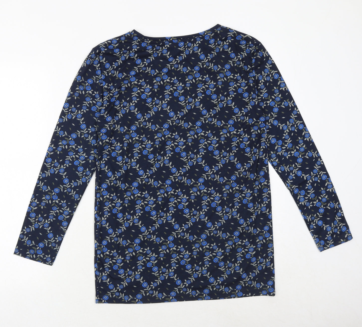 Marks and Spencer Womens Blue Floral Polyester Basic T-Shirt Size 6 Round Neck