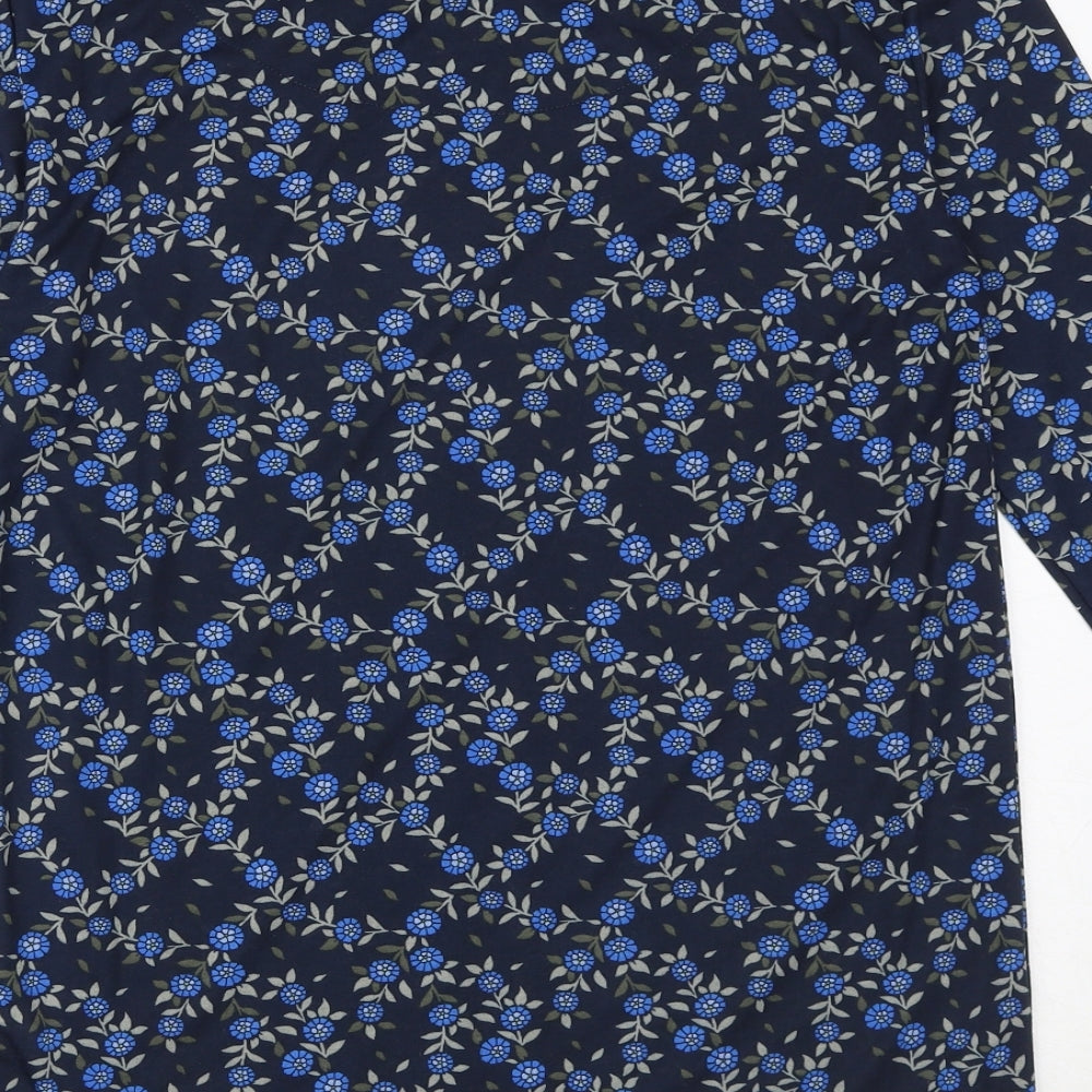 Marks and Spencer Womens Blue Floral Polyester Basic T-Shirt Size 6 Round Neck