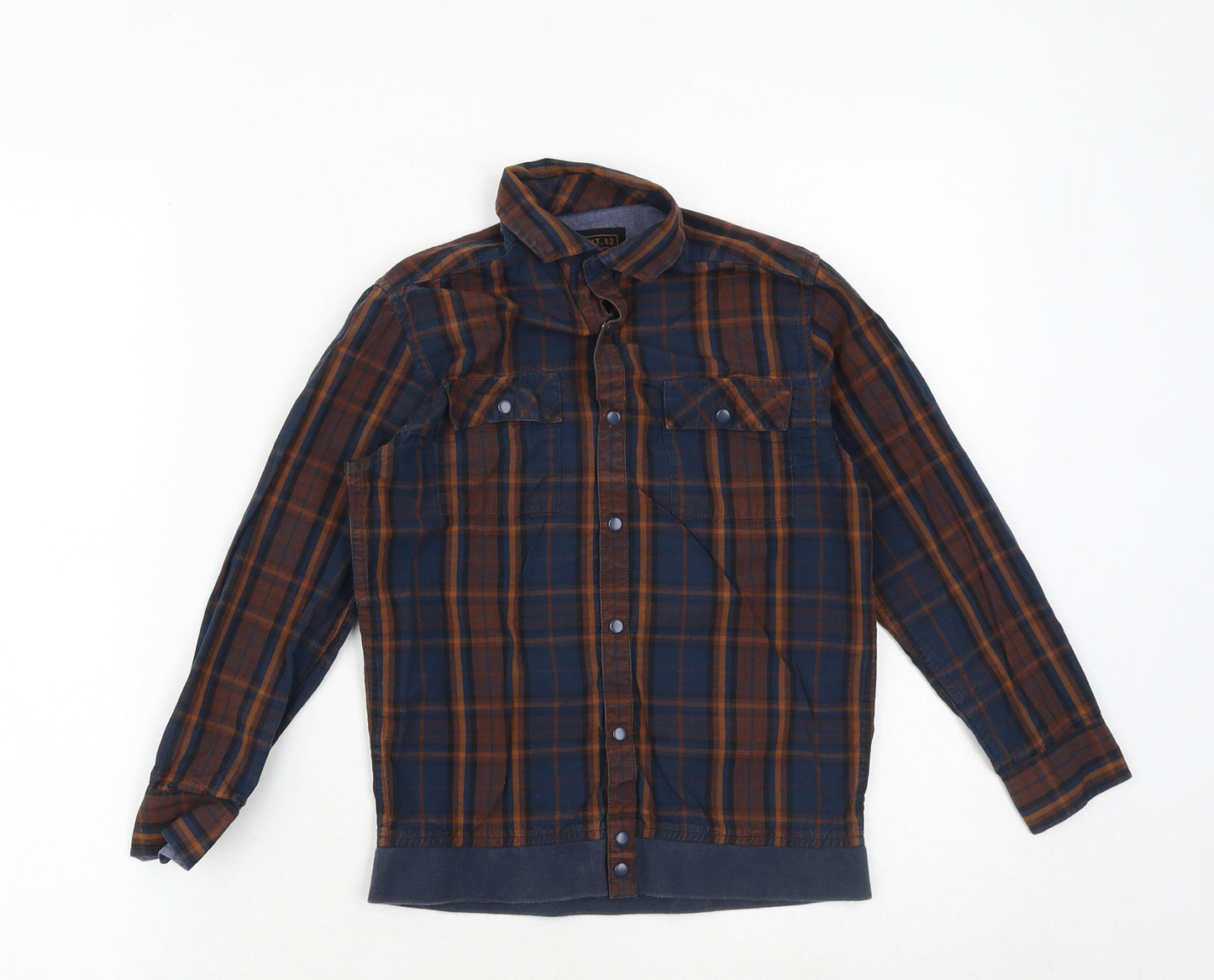 NEXT Boys Brown Geometric 100% Cotton Basic Button-Up Size 7 Years Collared Snap