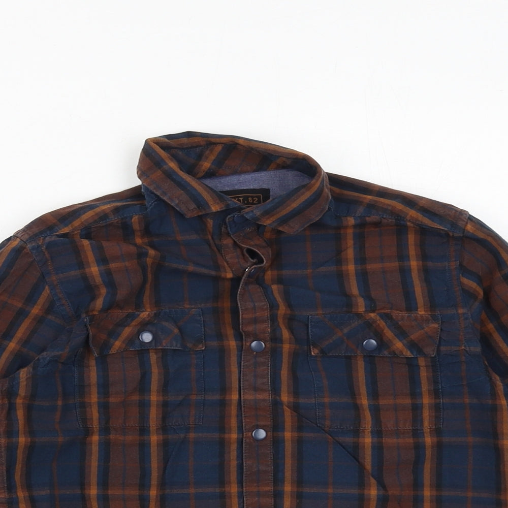 NEXT Boys Brown Geometric 100% Cotton Basic Button-Up Size 7 Years Collared Snap