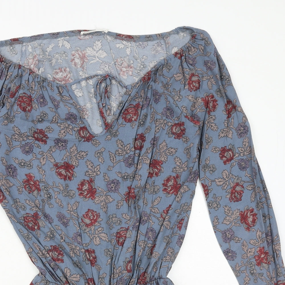Honey Punch Womens Blue Floral Viscose Playsuit One-Piece Size S Pullover