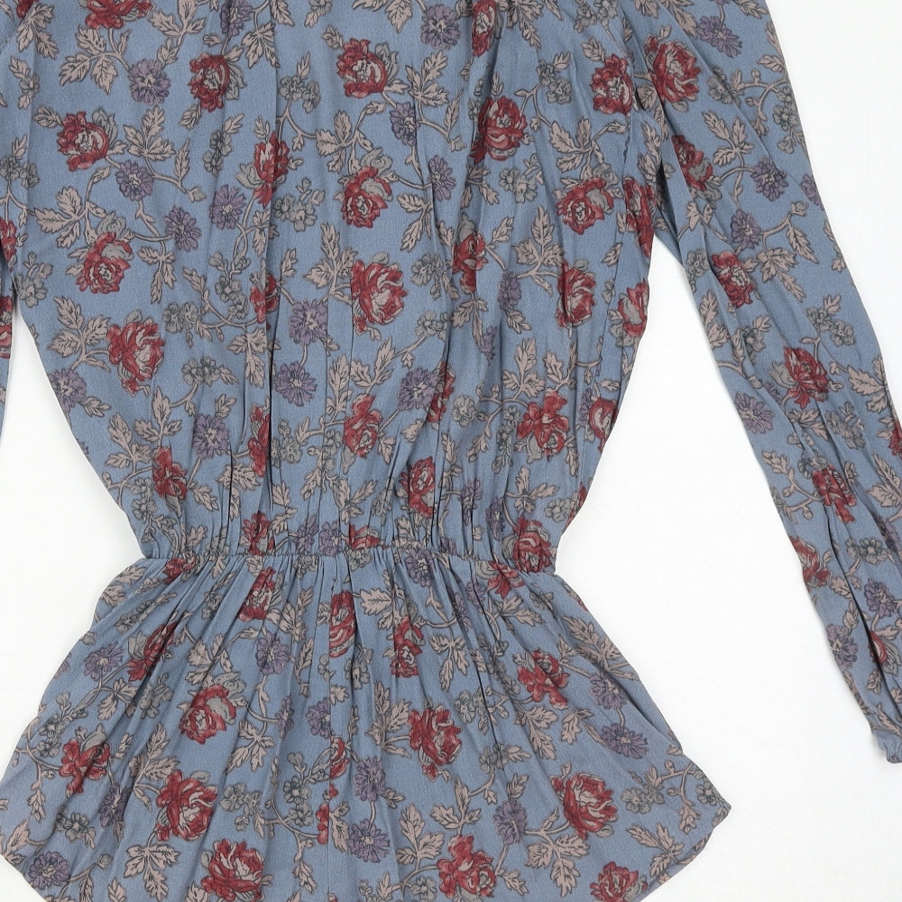 Honey Punch Womens Blue Floral Viscose Playsuit One-Piece Size S Pullover