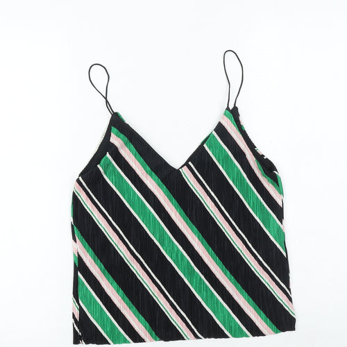 New Look Womens Black Striped Polyester Basic Tank Size 8 V-Neck