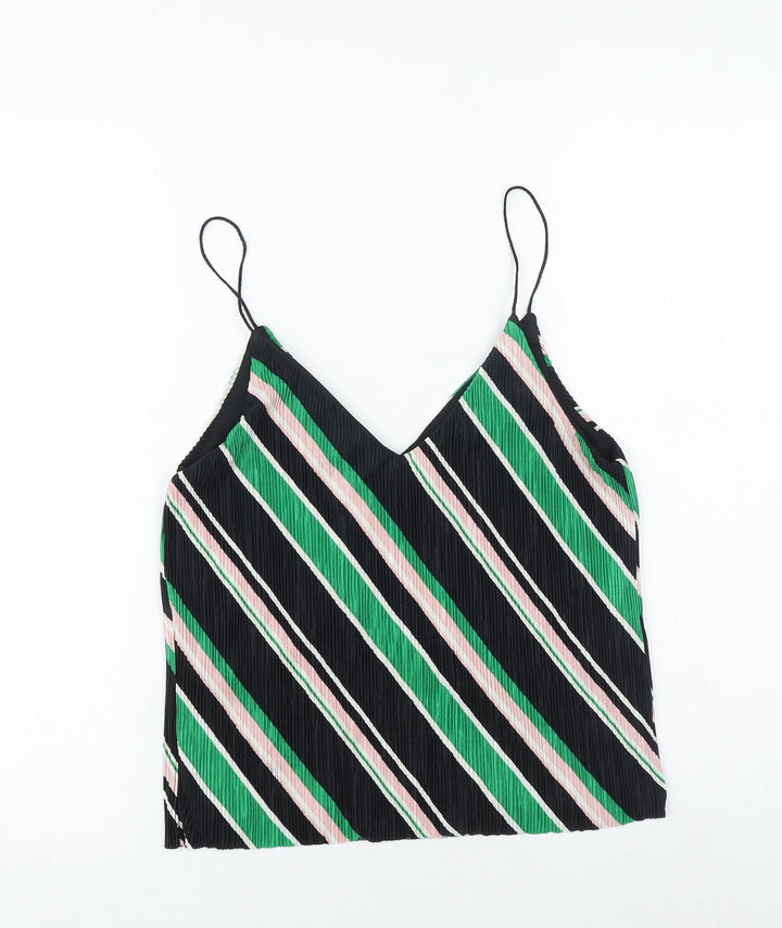 New Look Womens Black Striped Polyester Basic Tank Size 8 V-Neck