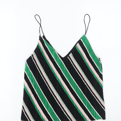 New Look Womens Black Striped Polyester Basic Tank Size 8 V-Neck