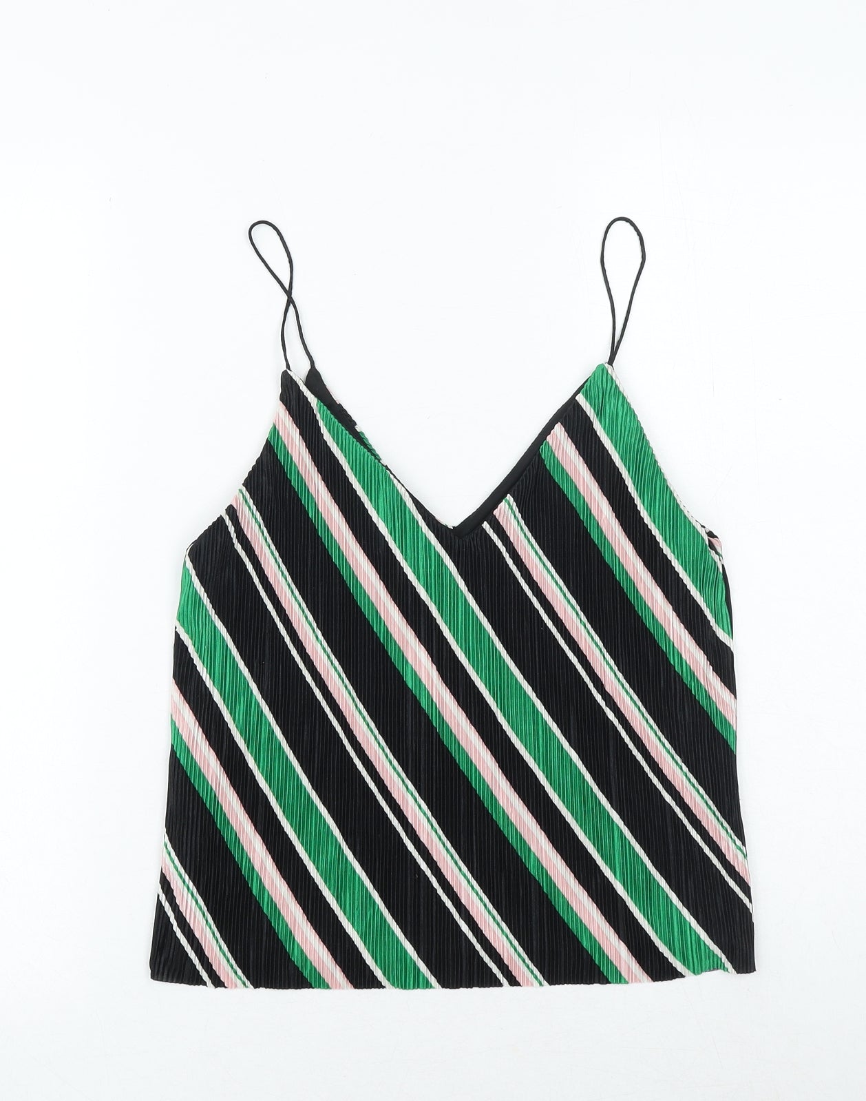 New Look Womens Black Striped Polyester Basic Tank Size 8 V-Neck