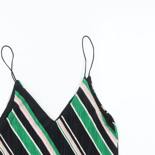 New Look Womens Black Striped Polyester Basic Tank Size 8 V-Neck