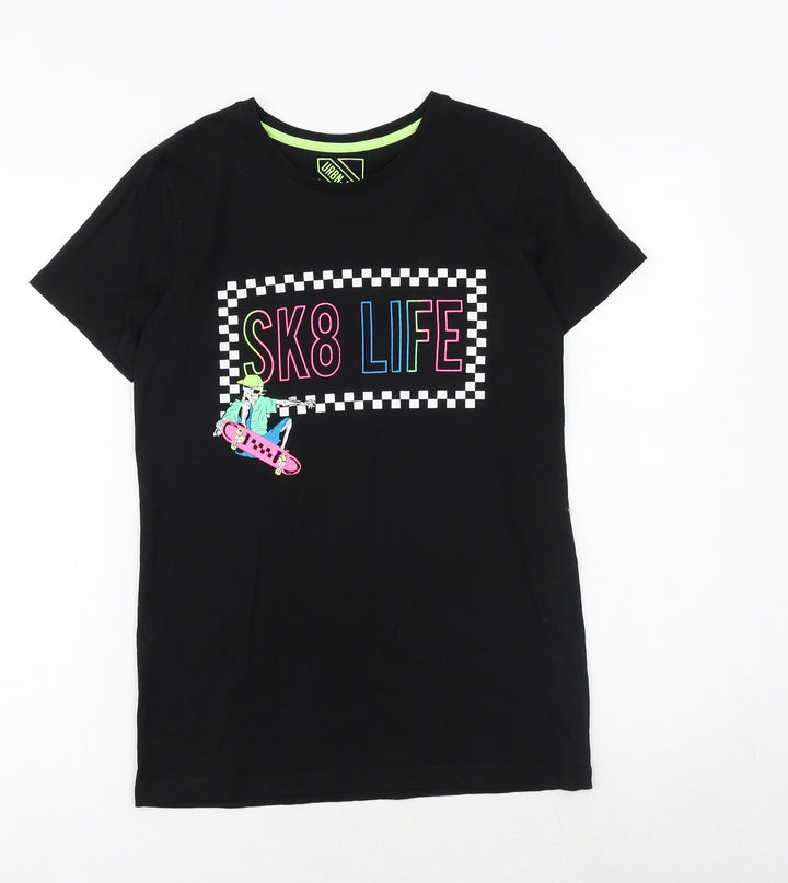 Urban Dept Boys Black 100% Cotton Basic T-Shirt Size 13 Years Round Neck Pullover - SK8 LIFE