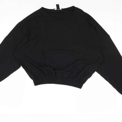 New Look Womens Black Polyester Basic Blouse Size M Round Neck