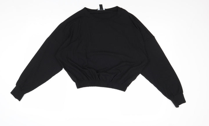 New Look Womens Black Polyester Basic Blouse Size M Round Neck