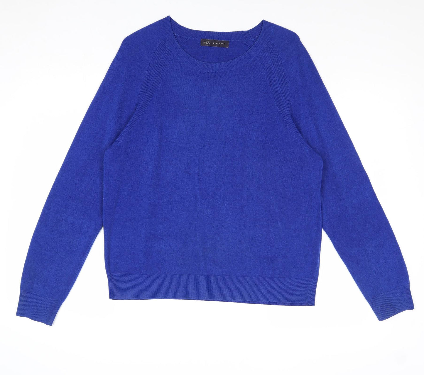 Marks and Spencer Womens Blue Round Neck Acrylic Pullover Jumper Size 14