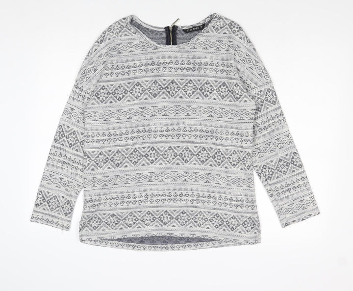 Dunnes Stores Womens Grey Geometric Cotton Basic Blouse Size M Round Neck