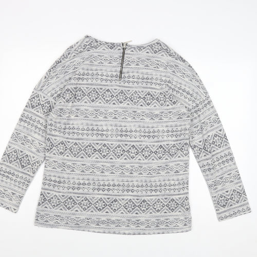 Dunnes Stores Womens Grey Geometric Cotton Basic Blouse Size M Round Neck