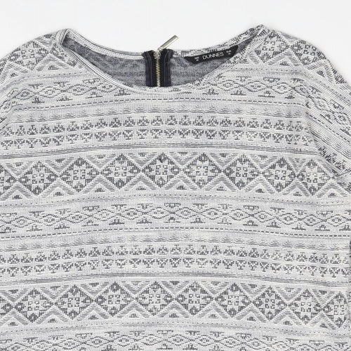 Dunnes Stores Womens Grey Geometric Cotton Basic Blouse Size M Round Neck