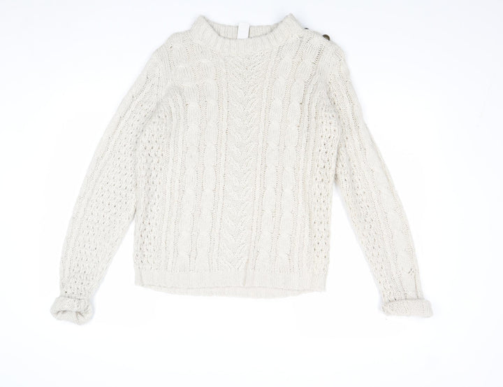 VILA Womens Beige Round Neck Acrylic Pullover Jumper Size M