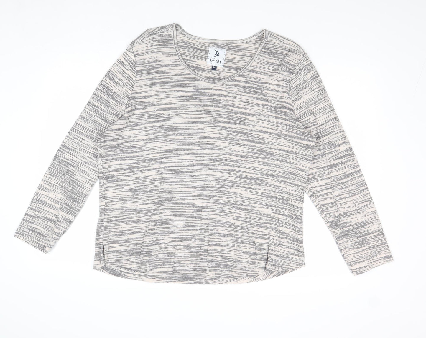 DASH Womens Grey Cotton Basic T-Shirt Size 20 V-Neck