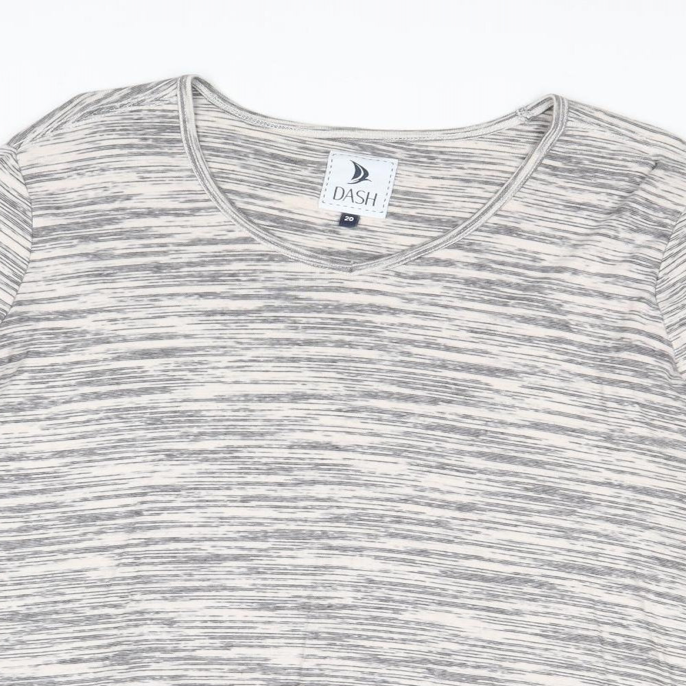 DASH Womens Grey Cotton Basic T-Shirt Size 20 V-Neck