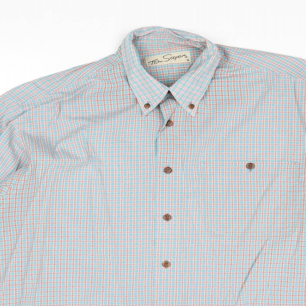 Tom Sayers Mens Multicoloured Check Cotton Button-Up Size M Collared Button