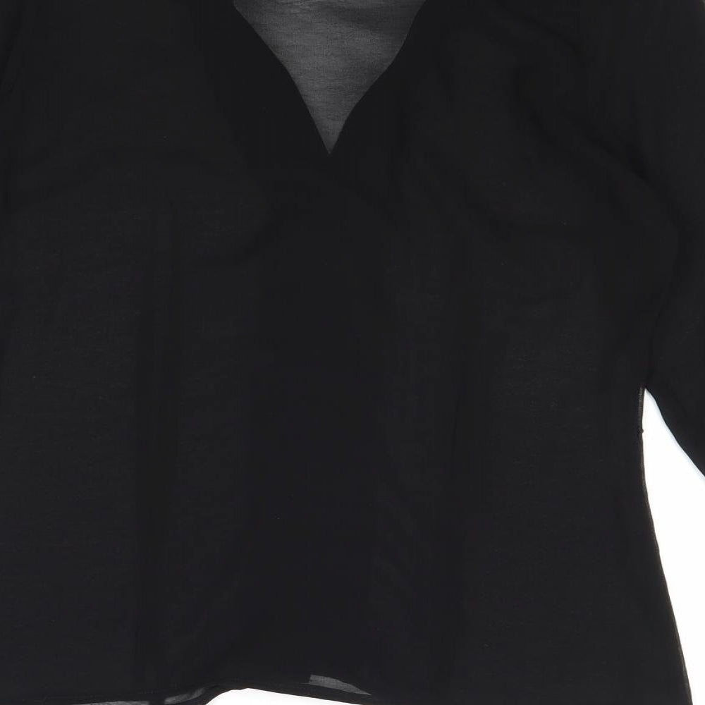 Wallis Womens Black Polyester Basic Button-Up Size 10 V-Neck