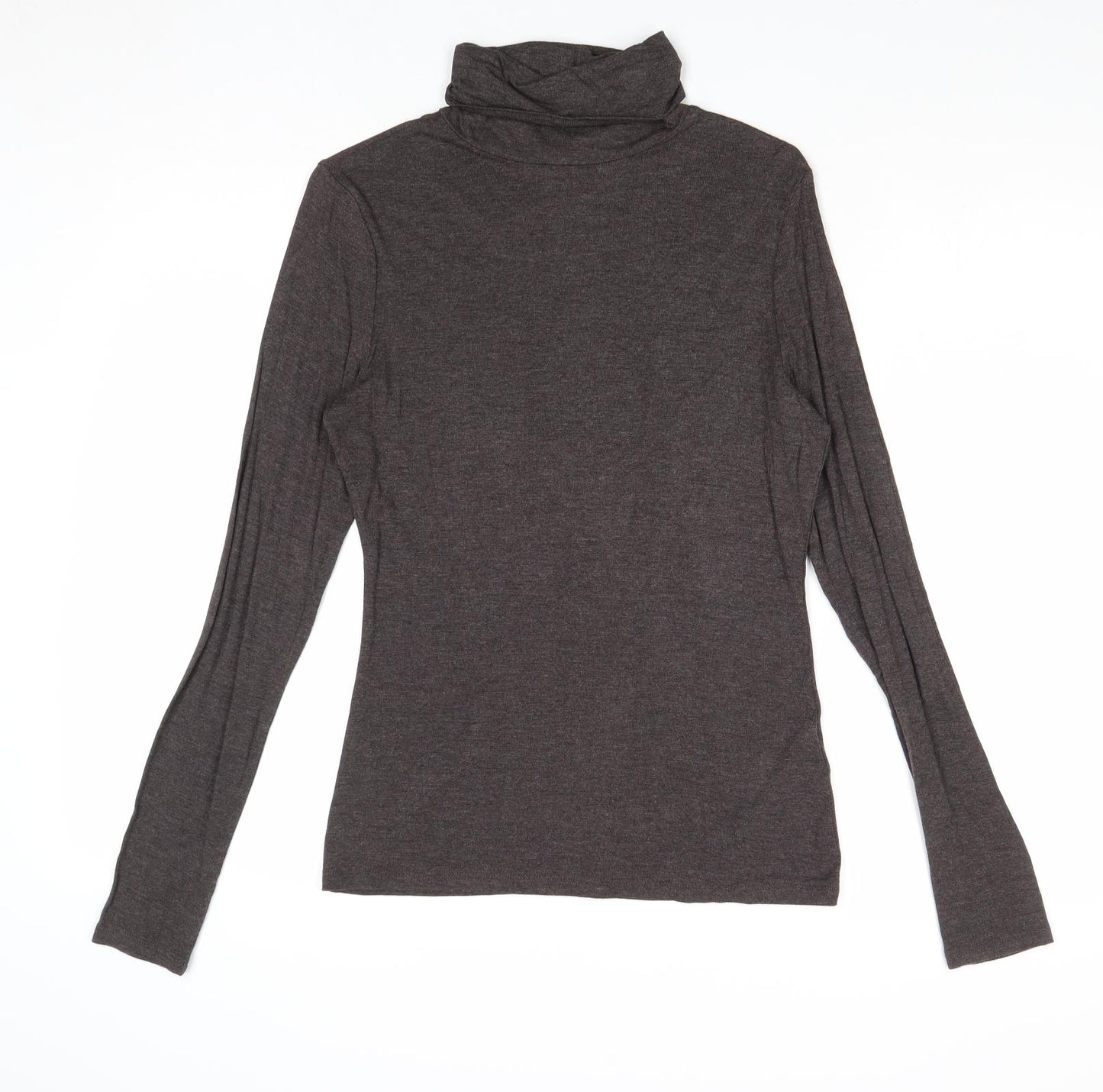H&M Womens Brown Viscose Basic T-Shirt Size S Roll Neck