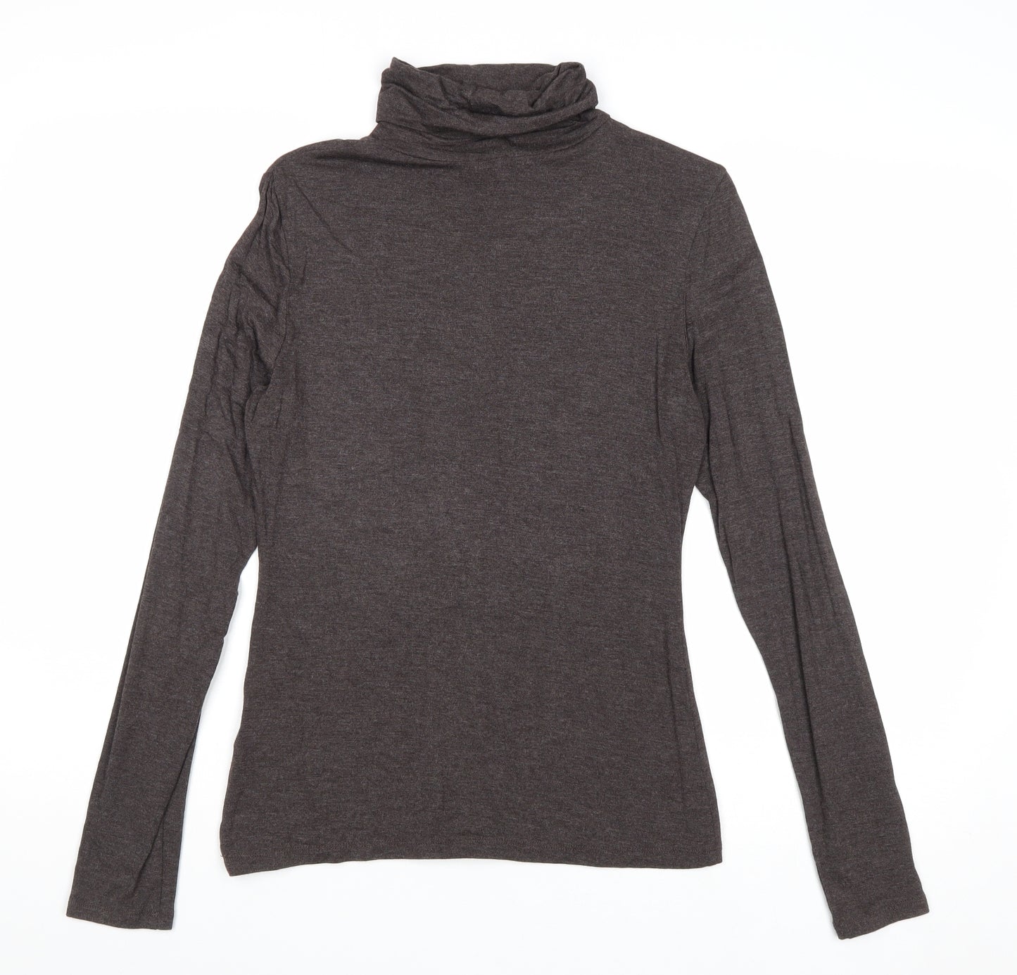 H&M Womens Brown Viscose Basic T-Shirt Size S Roll Neck