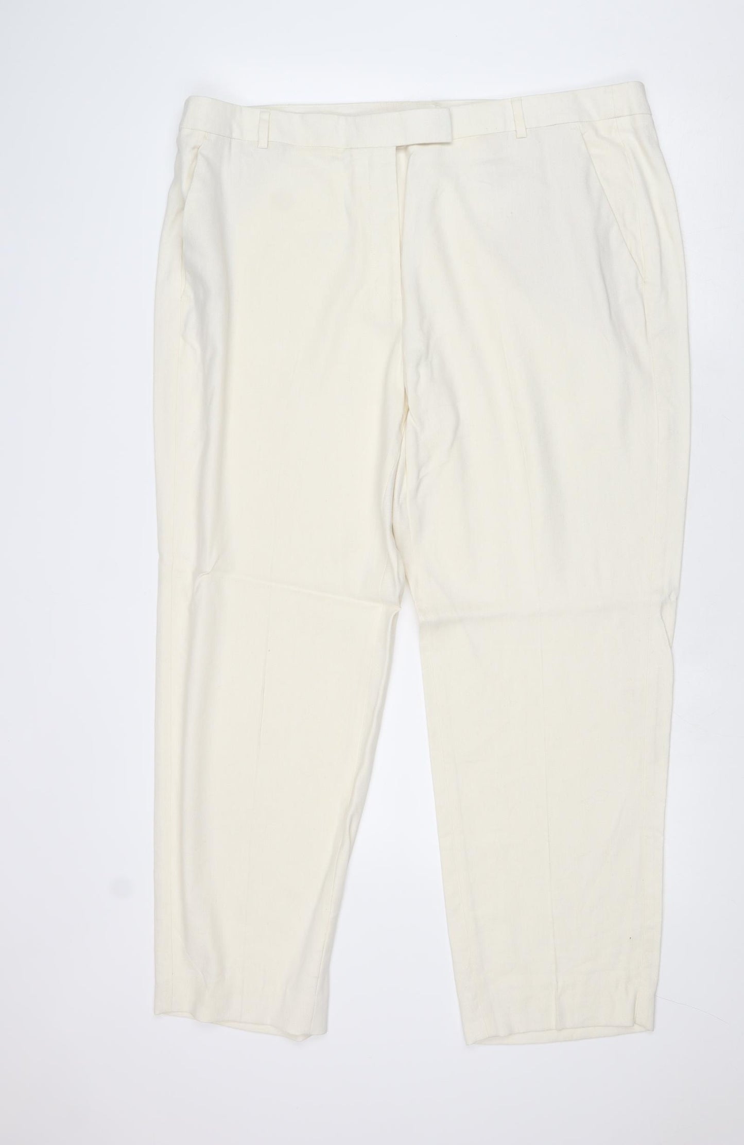 Marks and Spencer Womens Beige Linen Trousers Size 20 Regular Zip